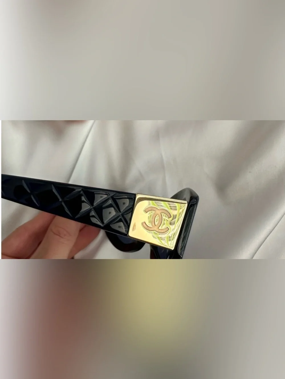 Like New CHANEL Black Quilted Frame Sunglasses with Gold CC Plaques #070